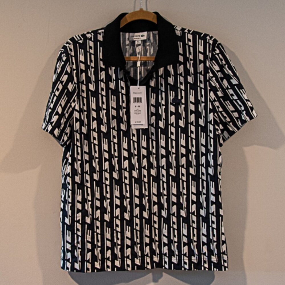Lacoste Black and White Patterned Polo Shirt